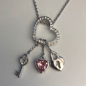 Swarosvski Pink Heart Lock & Key Pendant Necklace